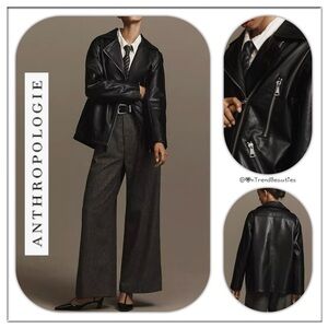Anthropologie Classic Black Faux Leather Jacket